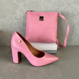 Vizzano 1285-400 Block Heel Pointy Toe Pump in Bubblegum Pink Napa