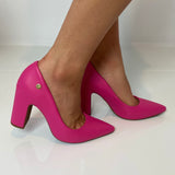 Vizzano 1285-400 Block Heel Pointy Toe Pump in Pink Napa