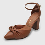 Vizzano 1285-424 Block Heel Pointy Toe Knotted Pump in Camel