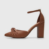 Vizzano 1285-424 Block Heel Pointy Toe Knotted Pump in Camel