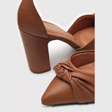 Vizzano 1285-424 Block Heel Pointy Toe Knotted Pump in Camel