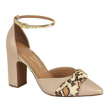 Vizzano 1285-424 Block Heel Pointy Toe Knotted Pump in Beige