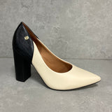 Vizzano 1285-431 Block Heel Pointy Toe Pump in Cream/Black