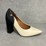 Vizzano 1285-431 Block Heel Pointy Toe Pump in Cream/Black