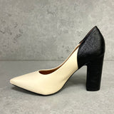 Vizzano 1285-431 Block Heel Pointy Toe Pump in Cream/Black