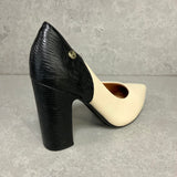 Vizzano 1285-431 Block Heel Pointy Toe Pump in Cream/Black