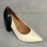 Vizzano 1285-431 Block Heel Pointy Toe Pump in Cream/Black