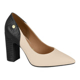 Vizzano 1285-431 Block Heel Pointy Toe Pump in Cream/Black