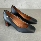 Vizzano 1373-101 Block Heel Square Toe Pump in Black Napa