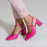 Vizzano 1387-102 Block Heel Strappy Pump in Pink Gloss Napa