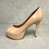 Vizzano 1830-600 Peeptoe Platform Pump in Beige Patent