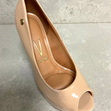 Vizzano 1830-600 Peeptoe Platform Pump in Beige Patent