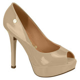 Vizzano 1830-600 Peeptoe Platform Pump in Beige Patent