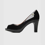 Vizzano 1840-300 Mid Heel Peeptoe Pump in Black Patent