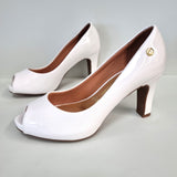 Vizzano 1840-300 Mid Heel Peeptoe Pump in White Patent