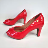 Vizzano 1840-300 Mid Heel Peeptoe Pump in Red Patent