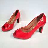 Vizzano 1840-300 Mid Heel Peeptoe Pump in Red Patent