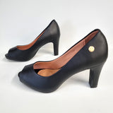 Vizzano 1840-300 Mid Heel Peeptoe Pump in Black Napa