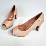 Vizzano 1840-300 Mid Heel Peeptoe Pump in Beige Napa