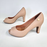 Vizzano 1840-300 Mid Heel Peeptoe Pump in Beige Napa