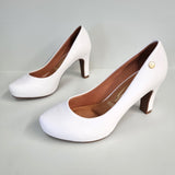 Vizzano 1840-301 Mid Heel Pump in White Napa