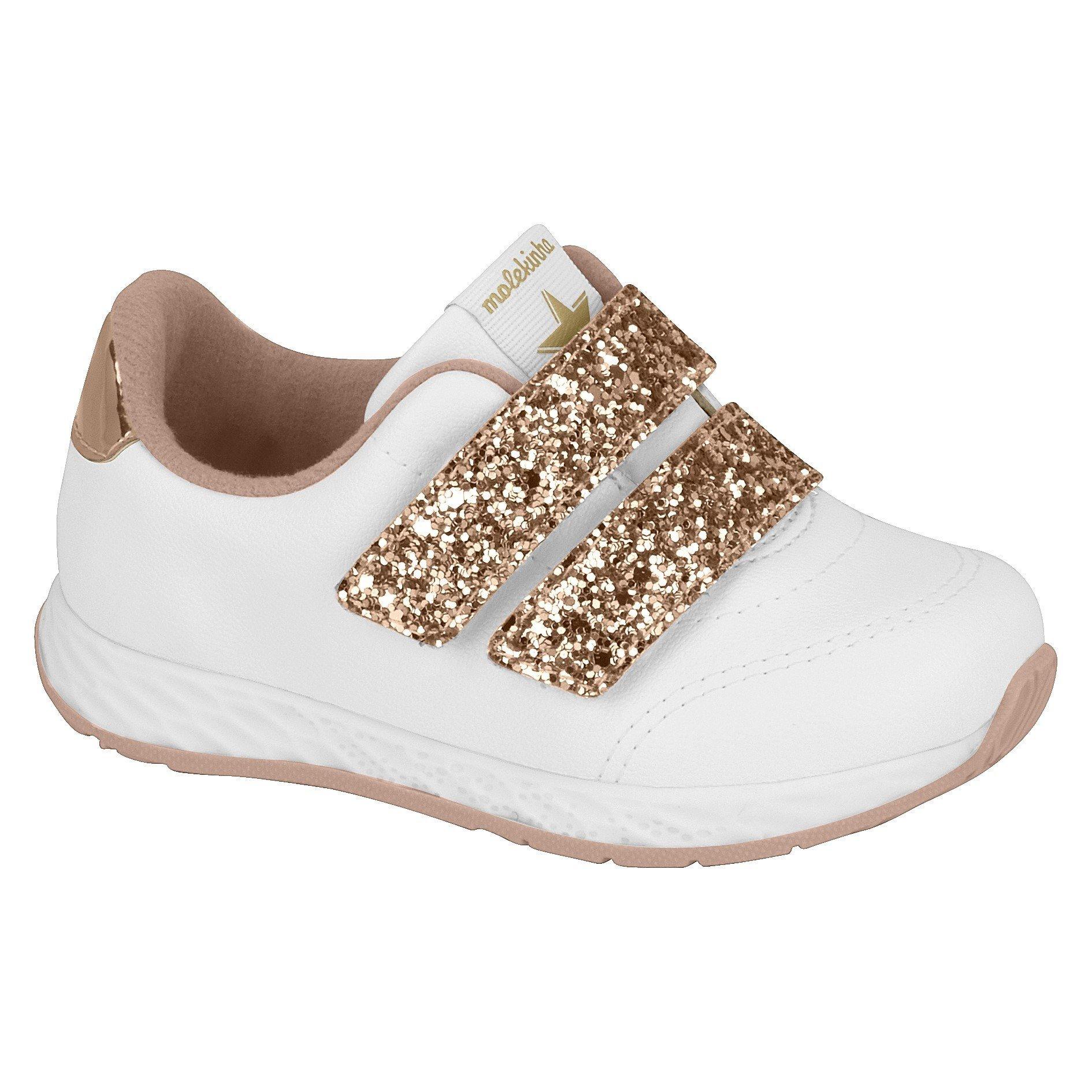 Molekinha 2701-100 Girls Sneaker in White and Rose Gold