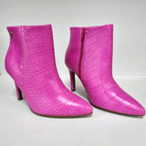 Vizzano 3049-219 Pointy Toe Stiletto Heel Ankle Boot in Pink Neon Croc