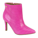 Vizzano 3049-219 Pointy Toe Stiletto Heel Ankle Boot in Pink Neon Croc