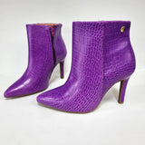 Vizzano 3049-219 Pointy Toe Stiletto Heel Ankle Boot in Light Violet Croc