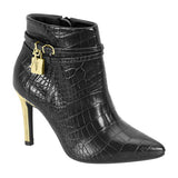 Vizzano 3049-246 Pointy Toe Golden Stiletto Heel Ankle Boot in Black Croc