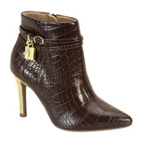 Vizzano 3049-246 Pointy Toe Golden Stiletto Heel Ankle Boot in Cocoa Croc