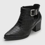 Vizzano 3084-101 Pointy Toe Block Heel Ankle Boot in Black Croc