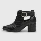 Vizzano 3084-101 Pointy Toe Block Heel Ankle Boot in Black Croc