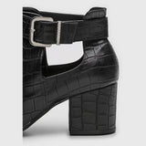 Vizzano 3084-101 Pointy Toe Block Heel Ankle Boot in Black Croc