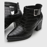 Vizzano 3084-101 Pointy Toe Block Heel Ankle Boot in Black Croc