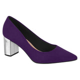 Beira Rio 4241-200 Pointy Toe Silver Block Heel Pump in Violet Suede