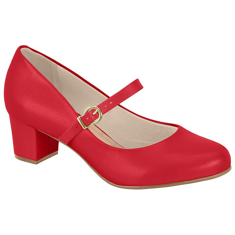 Beira Rio 4777-475 Low Heel Mary-Jane Pump in Red Napa
