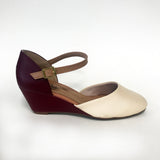 Beira Rio 4791-515 Low Heel Mary-Jane Wedge in Cream/Wine Napa
