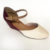 Beira Rio 4791-515 Low Heel Mary-Jane Wedge in Cream/Wine Napa