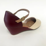 Beira Rio 4791-515 Low Heel Mary-Jane Wedge in Cream/Wine Napa