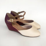 Beira Rio 4791-515 Low Heel Mary-Jane Wedge in Cream/Wine Napa
