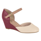 Beira Rio 4791-515 Low Heel Mary-Jane Wedge in Cream/Wine Napa