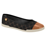 Moleca 5709-102 Round Toe Canvas Flat in Black/Camel