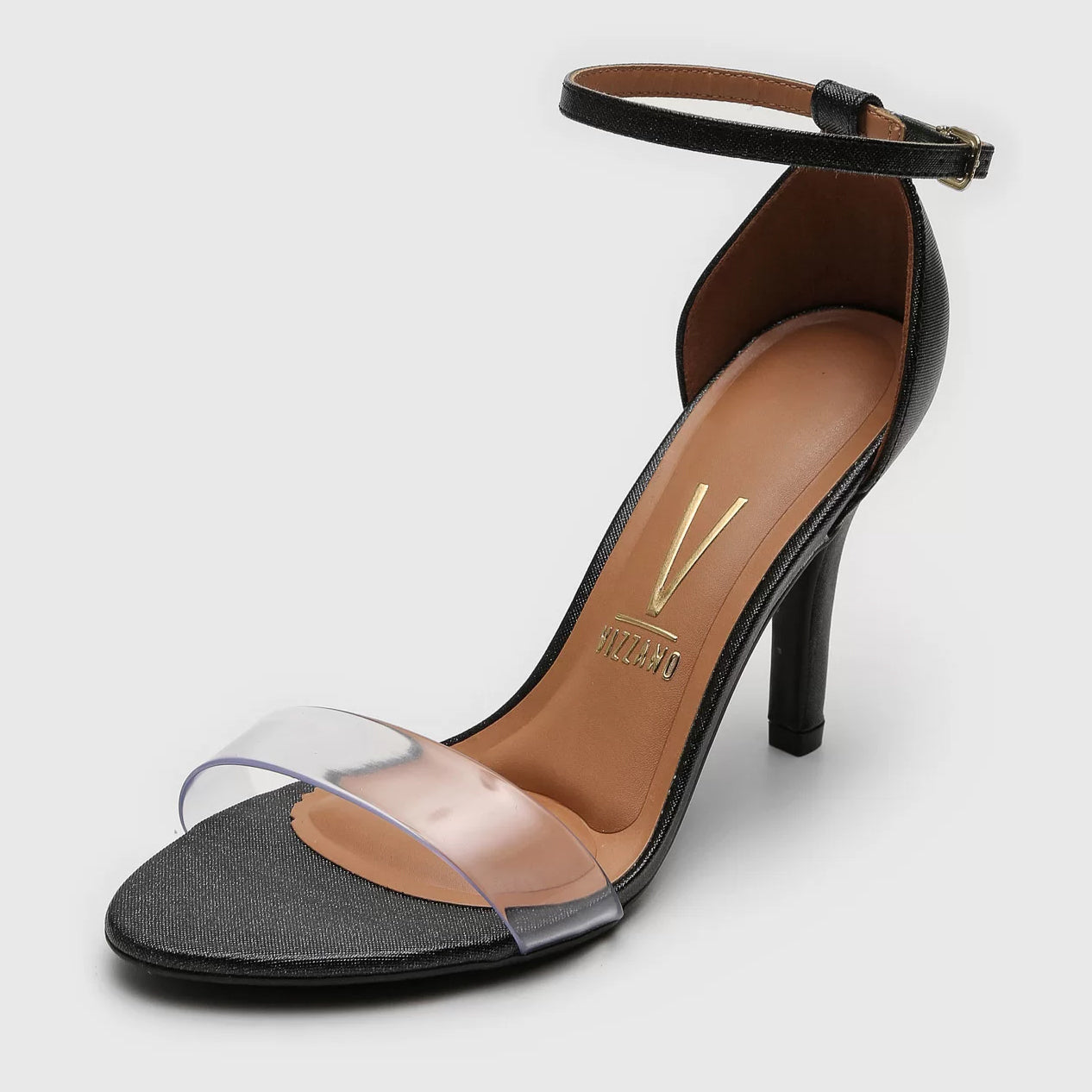Vizzano 6249-471 Clear Strap High Heel Sandal in Black Napa Glitter