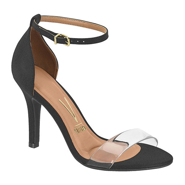 Vizzano 6249-471 Clear Strap High Heel Sandal in Black Napa Glitter