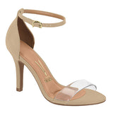 Vizzano 6249-471 Clear Strap High Heel Sandal in Beige Napa Glitter