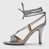 Vizzano 6249-781 Strappy High Heel Sandal in Silver Metal Lizard