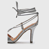 Vizzano 6249-781 Strappy High Heel Sandal in Silver Metal Lizard