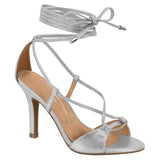 Vizzano 6249-781 Strappy High Heel Sandal in Silver Metal Lizard