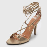 Vizzano 6249-781 Strappy High Heel Sandal in Golden Metal Lizard